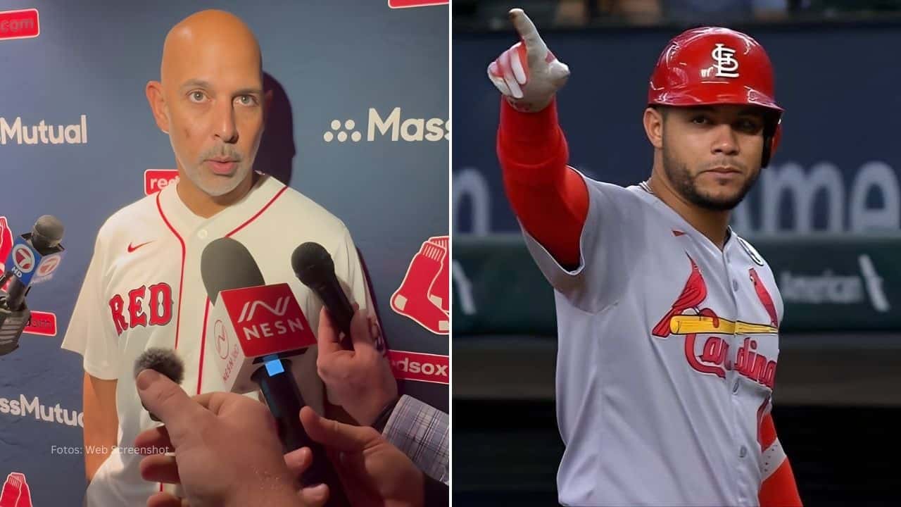 Alex Cora respondiendo preguntas y Willson Contreras con St. Louis Cardinals
