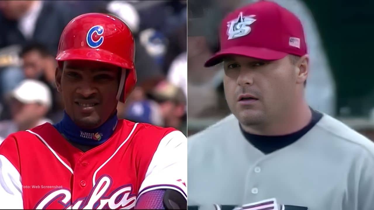 Alexei Ramirez con el Equipo Cuba y Roger Clemens con el Team USA