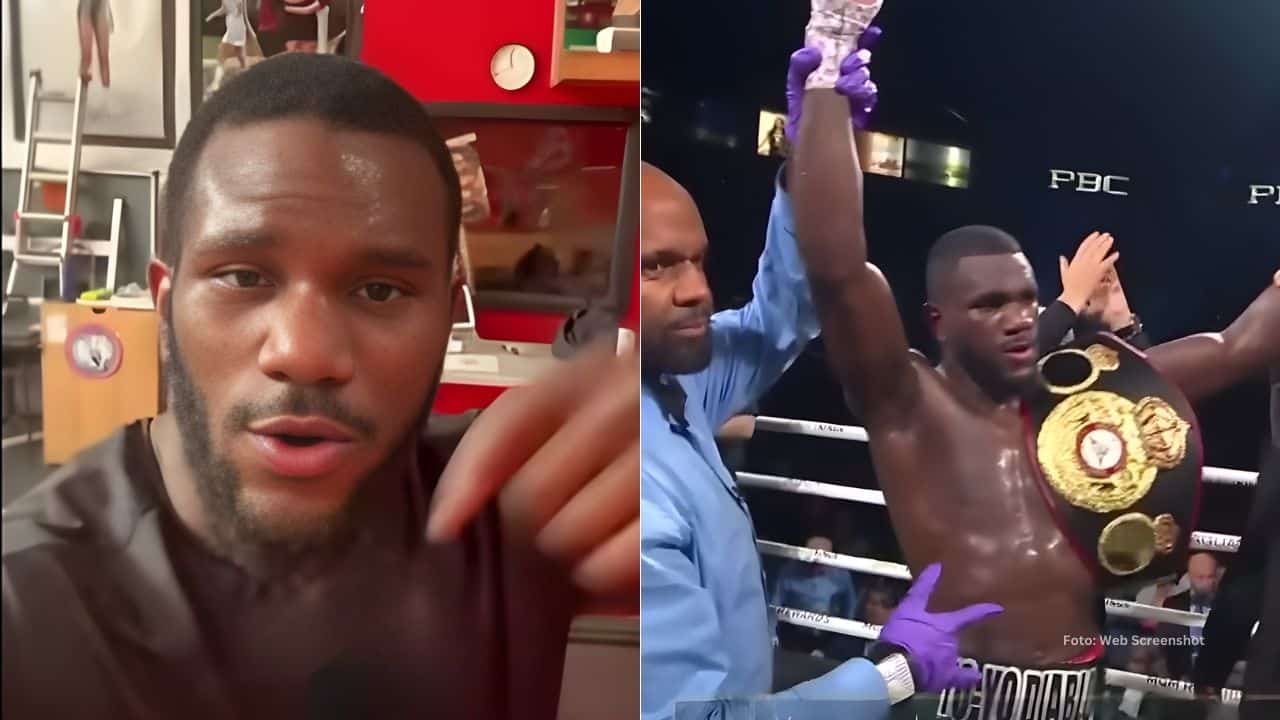 Boxeador Yoenli Feliciano en un video y levantando un titulo