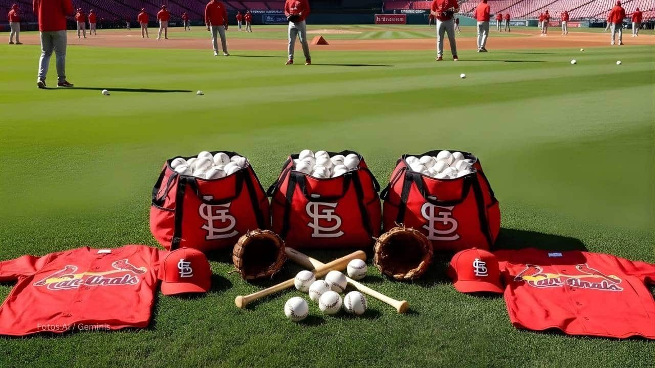 Bolsos y camisas de St. Louis Cardinals en una practica