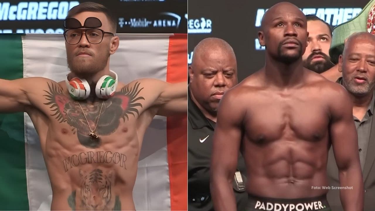 Conor McGregor y Floyd Mayweather en una presentación