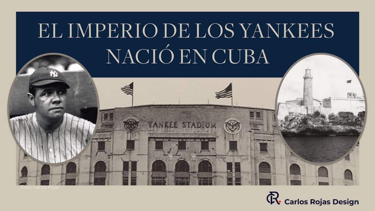 Diseño con una foto del viejo estadio de New York Yankees y una imagen de Babe Ruth