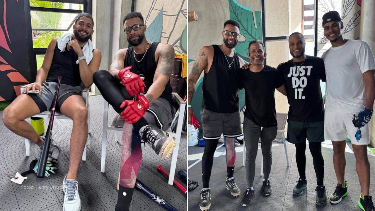 Henry Urrutia compartiendo con Fernando Tatis Jr y Robinson Cano en un entrenamiento
