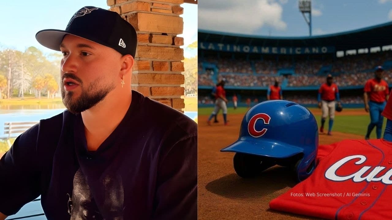 Lanzador de Toronto Blue Jays Rafael Sánchez y el casco y camisa del Equipo Cuba