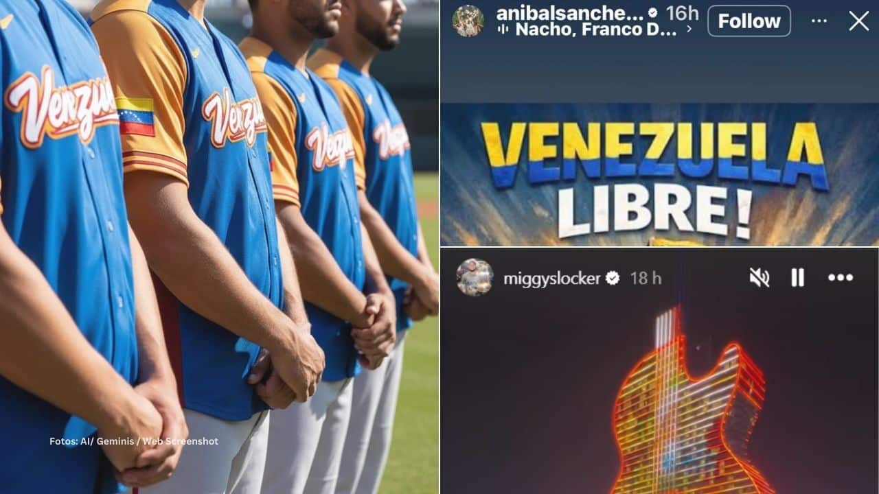 Peloteros venezolanos con el uniforme de la selección y post de las redes sociales
