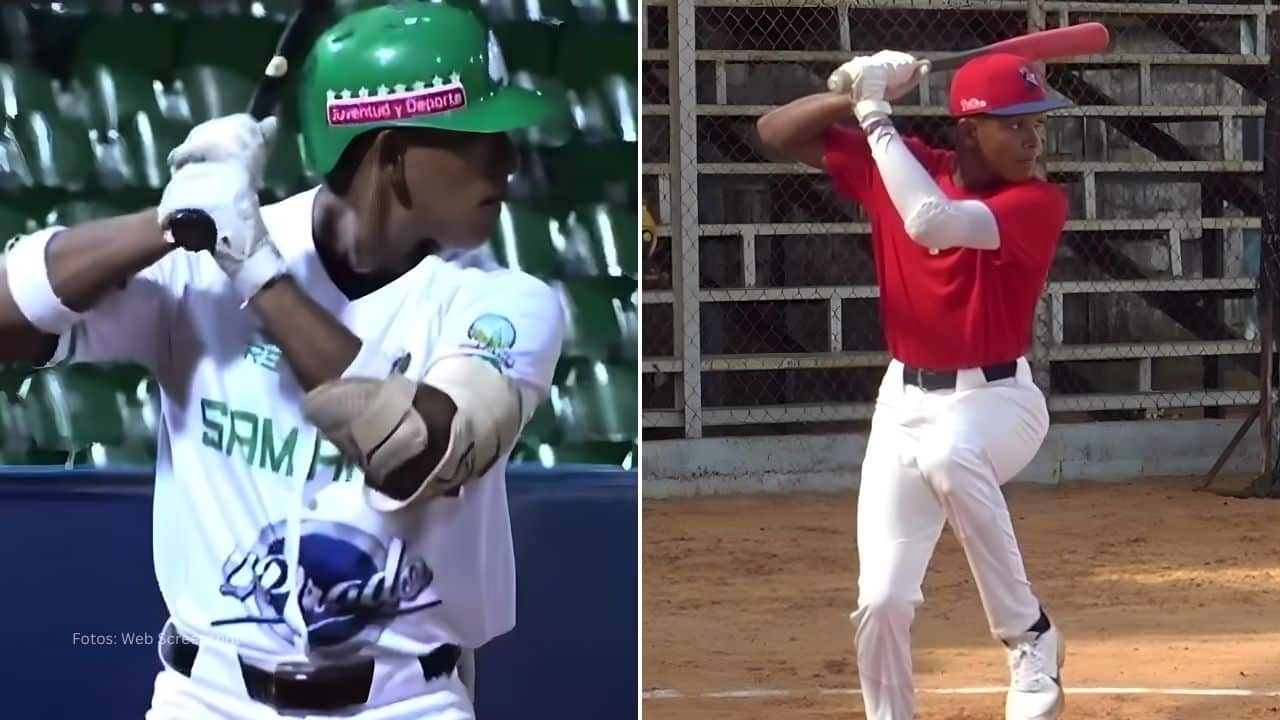 Prospectos venezolanos Luis Hernandez y Francisco Rentería bateando