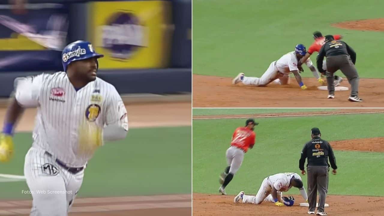 Yasiel Puig recorriendo las bases y lanzándose en la segunda base